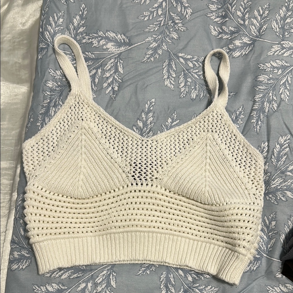 White Knit Cropped Crocheted Tank Top